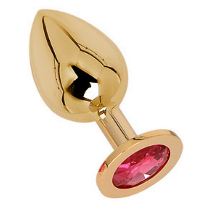 Золотистая металлическая анальная пробка с кристаллом Goru Jewelry Plug L - TOY69.ru анальная пробка серебряная с розовым кристаллом в форме сердца d 28 мм
